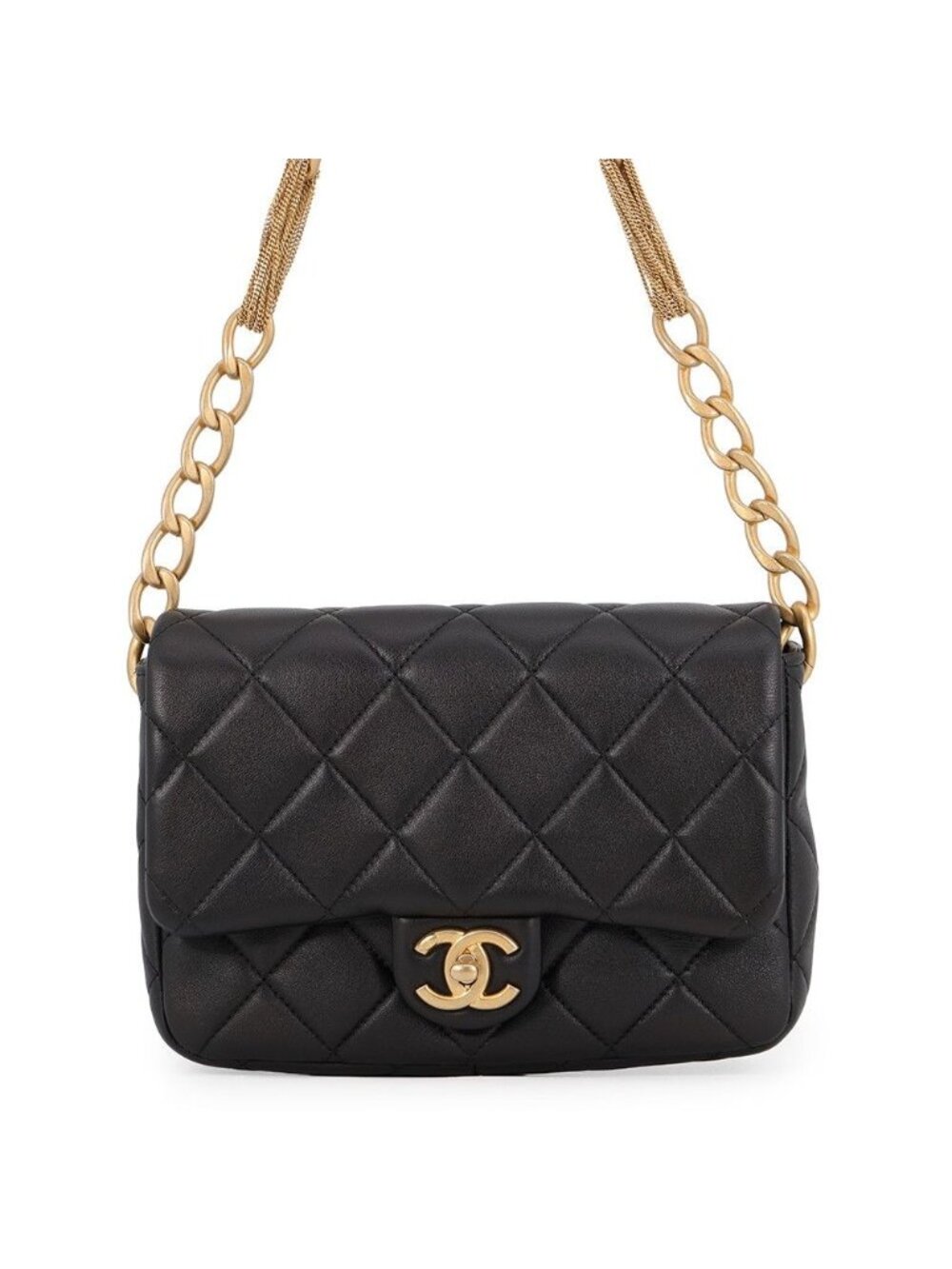 Chanel Chain Shoulder Bag Quilted CC Logo Lambskin Black